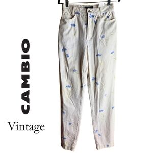 Cambio Vintage 90s Floral Print White Jeans